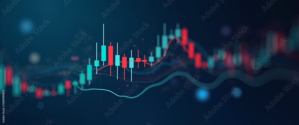 Poster photo realistic stock exchange and candlestick icon design: ample space for text and graphics for tr