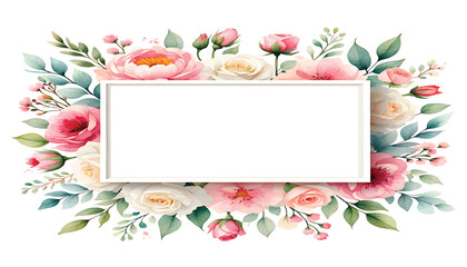 Elegant floral border with watercolor flowers and botanical leaves. Vector illustration design template with space for text