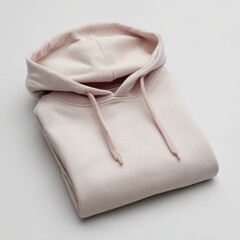 Cozy light pink hooded sweatshirt folded neatly on a plain light gray background showcasing its soft texture and casual style