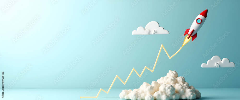 Poster business management: fast-tracking investments to wealth with rocket launch speed - graph illustrati