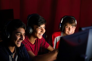 Focused Young Gamers Competing in an Esports Tournament