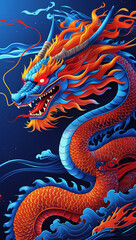 Obraz premium red dragon on blue background