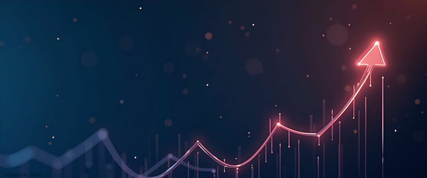 Photo realistic dollar sign and growth arrow symbol with ample copy space for impactful website banners showcasing financial growth and trading themes.