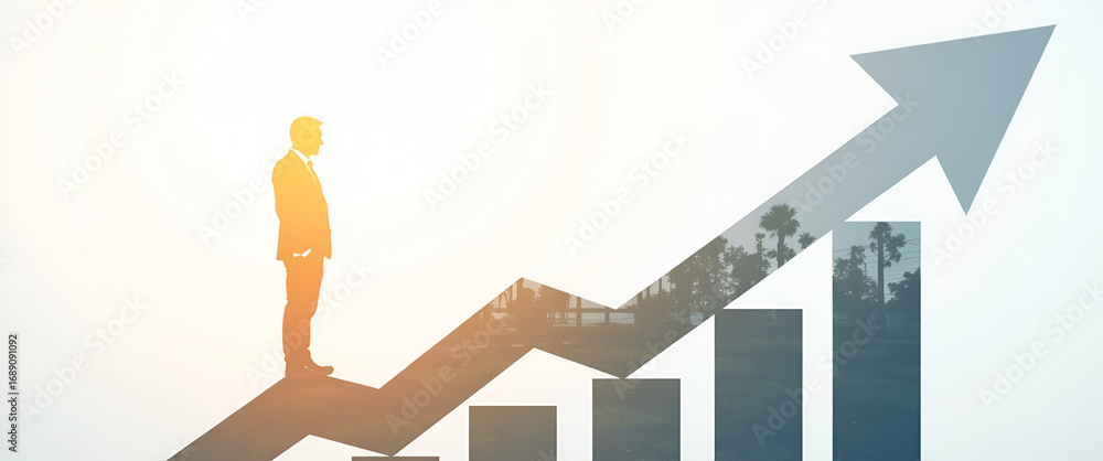Poster photo realistic as silhouette of a person and a graph arrow symbolizing financial growth in double e