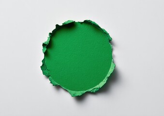 A vibrant green circle, torn from white paper