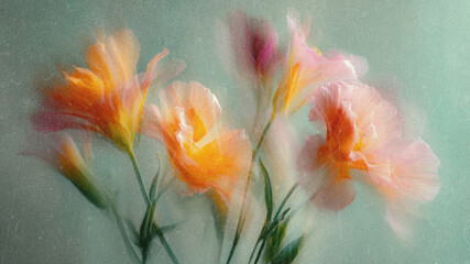Soft Blurred Y2K Florals Vintage Backgrounds. Colorful flowers in soft focus with gentle hues creating a tranquil and dreamy atmosphere © Iren Art