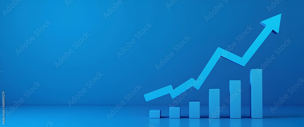 Poster photo realistic as financial growth icon with space for text and graphics on a blue background conce