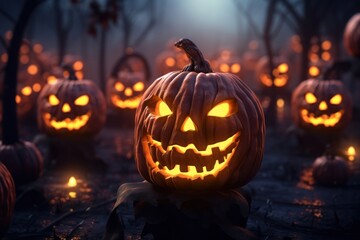 Pumpkins lantern halloween decoration glowing.