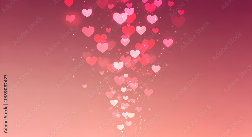 Poster a vibrant design showcases a cascade of glowing hearts, creating a romantic and gentle visual effect