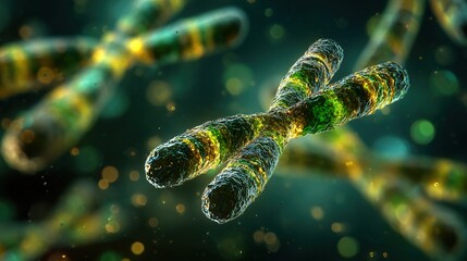 Human chromosomes, photorealistic generative ai illustration. Genetic structures containing DNA, shown during cell division with detailed morphology.