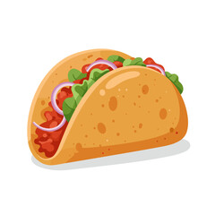Taco with salsa and vegetables in colorful illustration  