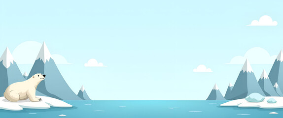 Polar Bear and Melting Iceberg Illustrations Creating a Border Frame with Copy Space for World Wildlife Day Climate Action Concept in Photo Stock