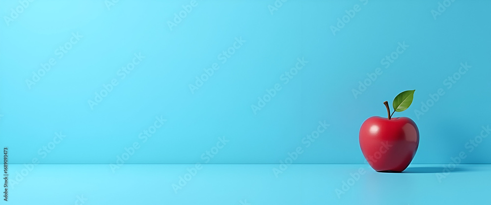 Poster photo realistic as apple icon with copy space on a blue background concept as a vector image of an a