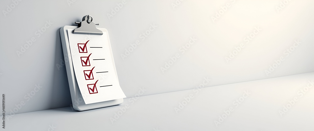 Poster photo realistic modern checklist icon design with ample copy space for business presentations, enhan