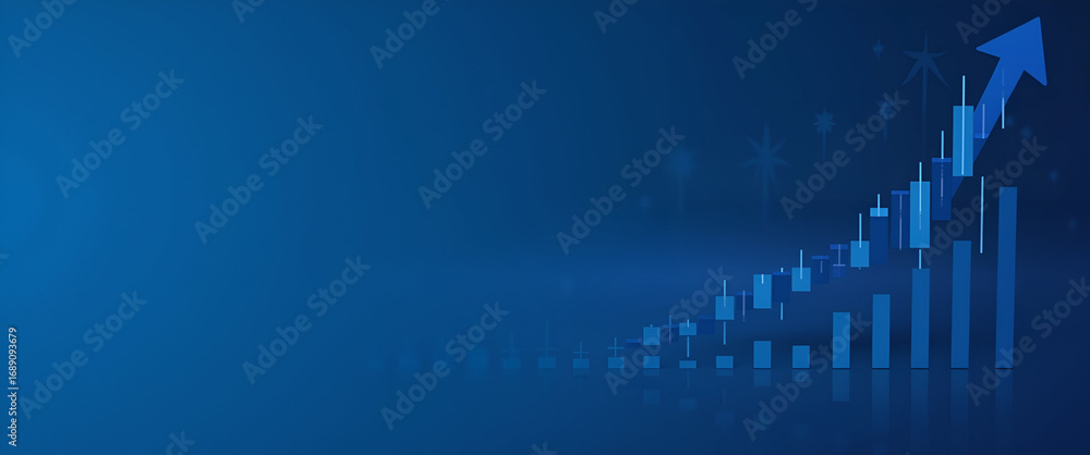 Poster stock market candle stick graph showing investment trading data bullish points graph trend on blue b
