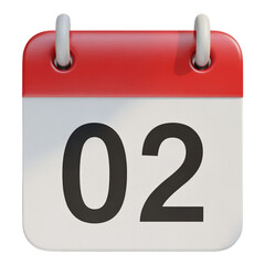 A Captivating Close-Up of a 3D Rendered Calendar Icon Displaying the Number 02 Against a Transparent Backdrop for Digital Use