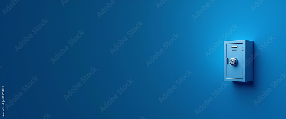 Poster photo realistic safe icon on blue background: a vector image with ample copy space for security and 
