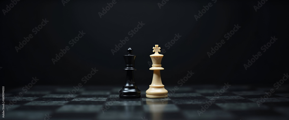Poster king and knight chess setup on dark background: illustrating classic strategy and royal dynamics in 