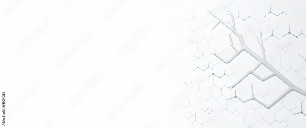 Poster minimalistic ai circuit patterns: crisp geometric shapes & branching motifs on white for corporate m