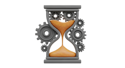 3d inner peace clay icons hourglass with gears isolated on transparent background