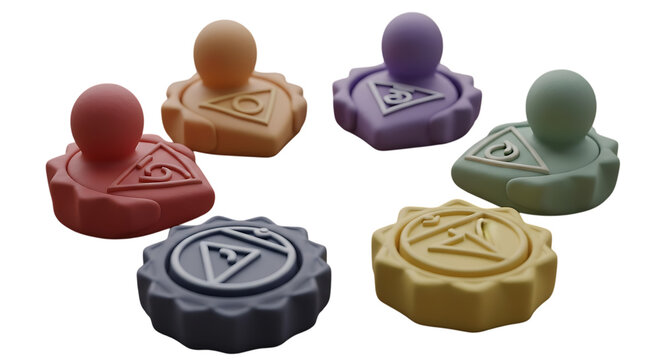 3d inner peace clay icons six colorful masonic symbols isolated on transparent background