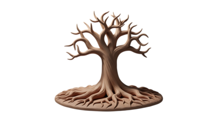 3d inner peace clay icons stylized tree with exposed roots isolated on transparent background