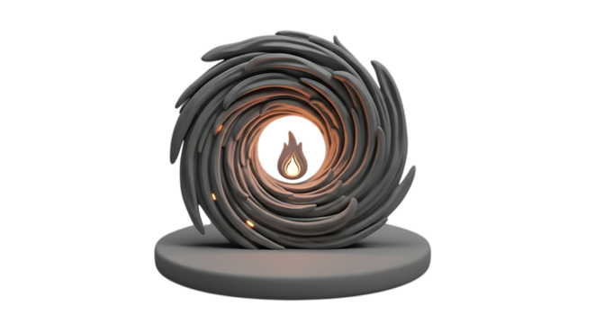 3d inner peace clay icons abstract swirling portal with inner flame isolated on transparent background