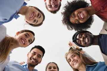 Diverse Group of Friends Looking Up in a Circle