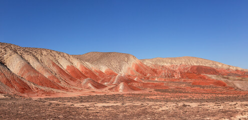 Beautiful mountains with red soil in Khizi. Azerbaijan.