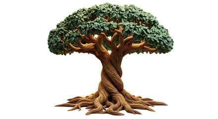 3d inner peace clay icons stylized green tree with twisted trunk isolated on transparent background