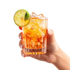 hand holding a cocktail isolated on white background
