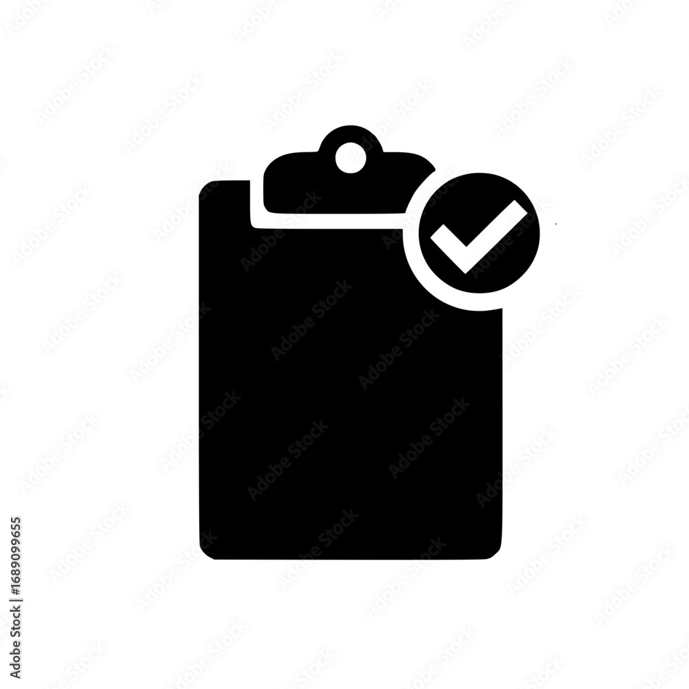 Poster check mark icon integrated on clipboard for personal productivity checklist and routine scheduling