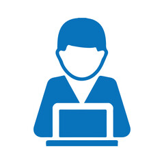 Blue Icon of Person Working on Laptop Computer