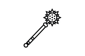 Spiked Mace Medieval Weapon, Outline Icon, Black & White, Simple Line Art