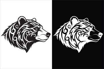 Stylized Bear Head in Black and White