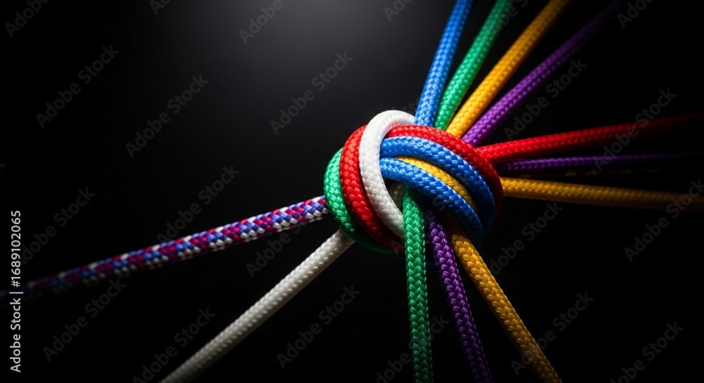 Aufkleber vibrant colorful ropes tied together symbolizing strength unity teamwork and connection concepts