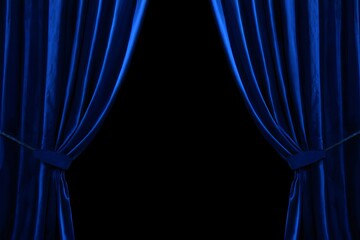 Blue Velvet Curtain Opening to Darkness - Stage Drama Background
