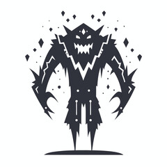 Spiky Silhouette Monster with Sharp Teeth, Hands on a White Background