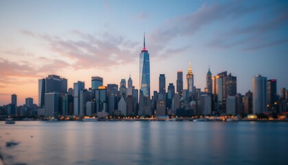 Obraz premium The New York City Skyline During a Golden Hour Sunset