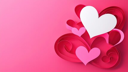 Two Simple White and Pink Hearts, 3D Rendered Vector Style on Pink Background
