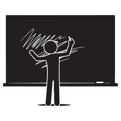 Teacher Writing on Blackboard with Chalk in Classroom