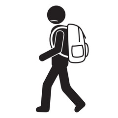 Stick Figure Wearing Backpack Walking Silhouette