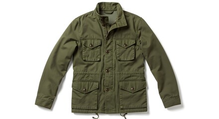 Green Field Jacket with Multiple Pockets and Zipper Closure