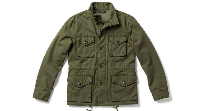 Green Field Jacket with Multiple Pockets and Zipper Closure
