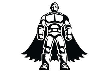 Superhero Silhouette with Cape, Standing Tall in Black and White, Design