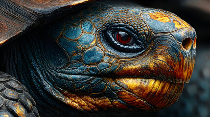 Close-up of a tortoise's head and neck.