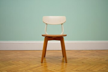 Minimalist Wooden Chair Against a Green Wall