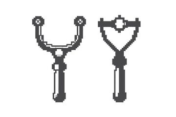 Two Gray Abstract Slingshots Pixel Art Design on White Background
