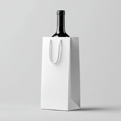 Blank white paper wine bag with dark bottle