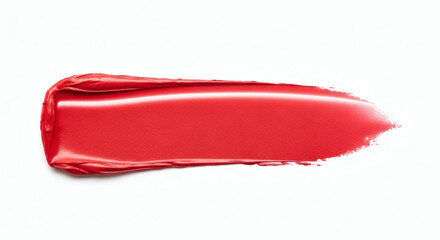 Bold red lipstick swatch against pristine white background showing texture and shine